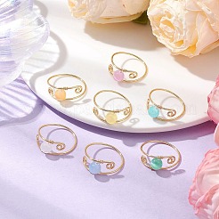 Round Dyed Natural Selenite Finger Rings&nbsp;RJEW-JR00833