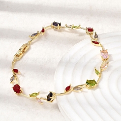 Leaf Brass Micro Pave Cubic Zirconia Link Chain Bracelets for Women&nbsp;BJEW-D455-01G-07