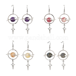 4 Pairs 4 Styles Natural Gemstone & Alloy Pendant Dangle Earrings&nbsp;EJEW-TA00818