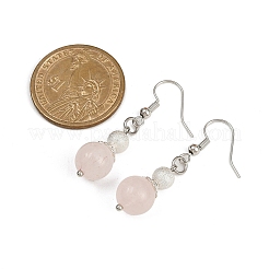 Brass Natural Rose Quartz Dangle Earrings&nbsp;EJEW-JE06588-01