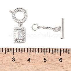 Rack Plating Brass Micro Pave Clear Cubic Zirconia Toggle Clasps&nbsp;KK-S384-22P