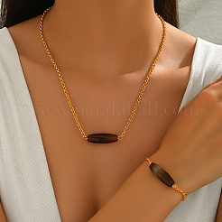 Natural Agate Oval Bracelets & Necklaces Sets for Women&nbsp;SD6681