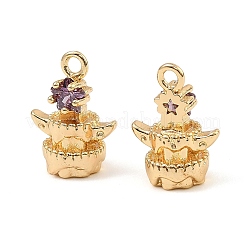 Brass Micro Pave Cubic Zirconia Charms&nbsp;KK-C155-17G-03
