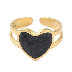 Ion Plating(IP) 304 Stainless Steel Enamel Heart Cuff Finger Rings&nbsp;RJEW-L107-059G-02