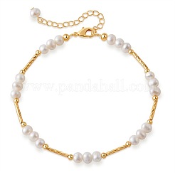 Natural Freshwater Pearl Potato Beaded Brass Tube Link Bracelets for Women&nbsp;TP7024-1