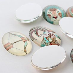 Colorful Flat Oval Constellation/Zodiac Sign Printed Glass Cabochons&nbsp;GGLA-A003-18x25-AC