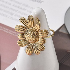 Flower 304 Stainless Steel Open Cuff Ring for Women&nbsp;LS-RJEW-M049-04G