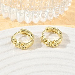 Brass Micro Pave Cubic Zirconia Hoop Earrings&nbsp;KK-CBA30C7-18G