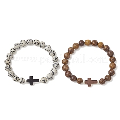 2Pcs 2 Styles Natural Dalmatian Jasper & Elephant Skin Jasper Beads Stretch Bracelets&nbsp;BJEW-JB13675