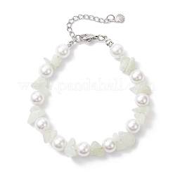 Natural New Jade Chip & Glass Shell Round Beaded Bracelets&nbsp;BJEW-JB12317-02