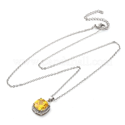 Square Brass Pave Cubic Zirconia Pendant Necklaces for Women&nbsp;NJEW-G156-02P