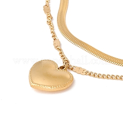 Ion Plating(IP) 304 Stainless Steel Heart with Word Love You Charm Double Layers Multi-strand Anklet with Curb & Snake Chains for Women&nbsp;AJEW-I064-05G