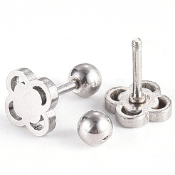 Tarnish Resistant 201 Stainless Steel Flower Barbell Cartilage Earrings&nbsp;EJEW-R147-15