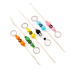 6Pcs 6 Colors Schima Wood & Cotton Cord Keychain&nbsp;KEYC-KS0001-03