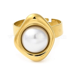 Ion Plating(IP) 304 Stainless Steel Twist Rhombus Adjustable Rings with ABS Imitation Pearl Beaded&nbsp;STAS-D089-24G