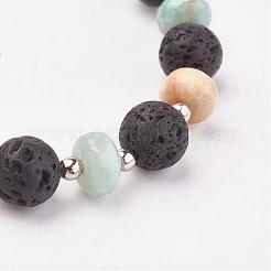 Natural Amazonite & Lava Rock Stretch Bracelets&nbsp;BJEW-JB03071-05