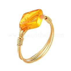 Copper Wired Natural Amber Finger Rings for Women&nbsp;RJEW-JR01053