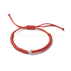 Cube with Heart Brass Micro Pave Cubic Zirconia Braided Bead Bracelets for Couples&nbsp;BJEW-JB06796