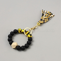 Silicone Round Beaded Keychain Wristlet&nbsp;AJEW-SZC0007-06B
