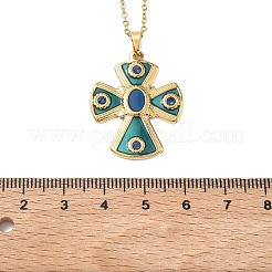 Religion 304 Stainless Steel Enamel Teal Pendant Necklaces for Women&nbsp;NJEW-C118-01B-G