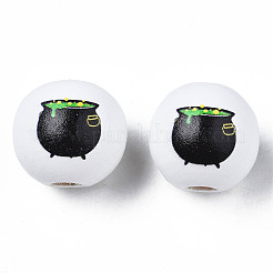 Halloween Printed Natural Wood Beads&nbsp;WOOD-S057-075