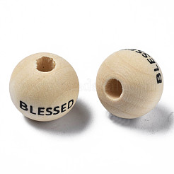Printed Natural Wood European Beads&nbsp;WOOD-T019-45