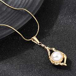 304 Stainless Steel with Acrylic Pearl Shell Shape Pendant Necklaces&nbsp;NJEW-G184-01G