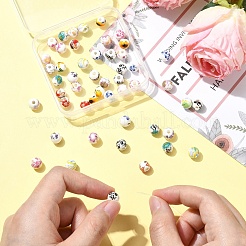 50Pcs 10 Colors Floral Printed Porcelain Beads&nbsp;PORC-YW0001-57