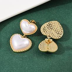 Brass ABS Plastic Pearl Heart Dangle Stud Earrings&nbsp;EJEW-L275-13G-01