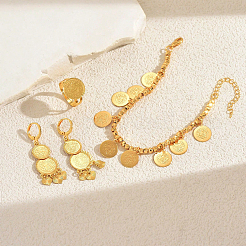 Vintage Brass Coin Bracelets & Earrings & Rings Sets for Women&nbsp;HY7265