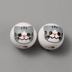 Printed Cat Wood European Beads&nbsp;WOOD-TAC0011-35A