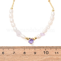 Natural Lavender Amethyst Chip and Rice Natural Pearl Beaded Necklaces&nbsp;GG-CBA3297-15G-F