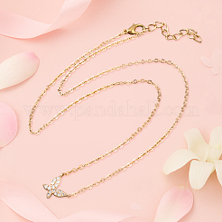 2Pcs 2 Colors Brass Micro Pave Clear Cubic Zirconia Butterfly Pendant Iron Chain Necklaces for Women&nbsp;NJEW-HY0001-20