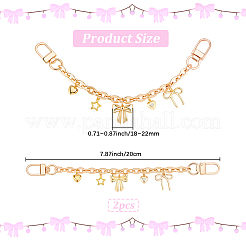2Pcs Alloy & Brass Bowknot Star Heart Pendant Alloy Cable Chain Bag Decorative Chains&nbsp;HJEW-BBC0001-34