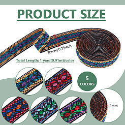 5 Yards 5 Colors Ethnic Style Embroidery Flat Polyester Elastic Flower Jacquard Cord/Band&nbsp;OCOR-BC0007-69
