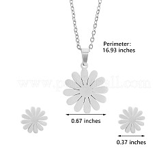 316 Surgical Stainless Steel Daisy Stud Earrings and Pendant Necklace&nbsp;JX376A