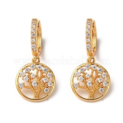 Tree Brass Micro Pave Clear Cubic Zirconia Hoop Earrings&nbsp;EJEW-F384-01G