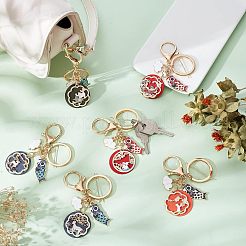 6Pcs 6 Style Chinese Style Alloy Enamel Keychains&nbsp;KEYC-OC0001-13