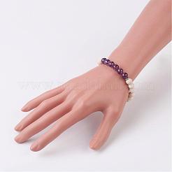 Natural Fossil and Amethyst Stretch Bracelets&nbsp;BJEW-JB02997-03