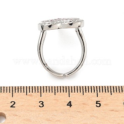 Heart Brass Micro Pave Cubic Zirconia Cuff Rings for Women&nbsp;RJEW-A069-12P