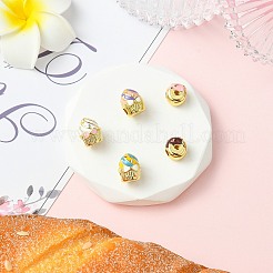 5Pcs 5 Styles Donut & Cake Rack Plating Brass Enamel Beads&nbsp;KK-CJ0002-83