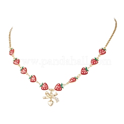 304 Stainless Steel & Brass Enamel Strawberry Link Bracelets & Necklaces Sets&nbsp;SJEW-JS01374