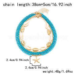 Bohemian Style Alloy Starfish Pendant Glass Seed Beads Natural Shell Beaded Multi Layered Necklaces&nbsp;FS-WG079D7-02