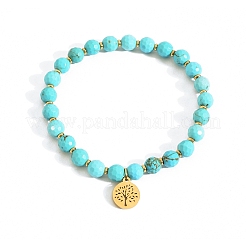 6.2MM Faceted Round Synthetic Turquoise Beaded Stretch Bracelets&nbsp;WG42E8E-03