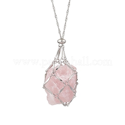 304 Stainless Steel Empty Macrame Pouch Pendant Singapore Chain Necklaces&nbsp;NJEW-JN05284-03