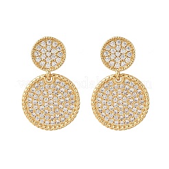 Brass Micro Pave Cubic Zirconia Flat Round Dangle Stud Earrings&nbsp;EJEW-B153-06G