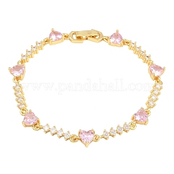 Brass Pave Cubic Zirconia Heart Link Chain Bracelets for Women&nbsp;KK-CBA68DA-10G-02