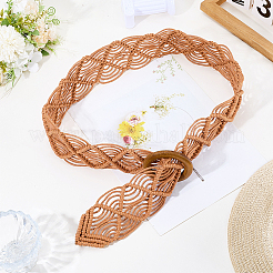 Cloth Woven Rhombus with Wood Chain Belts for Women&nbsp;AJEW-WH20019-125A