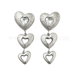 Heart 304 Stainless Steel Clear Cubic Zirconia  Dangle Stud Earrings&nbsp;EJEW-D319-17P