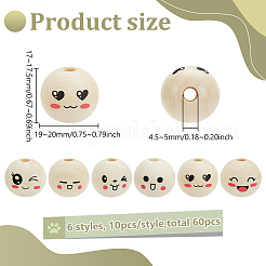 60Pcs 6 Styles Printed Wood European Beads&nbsp;WOOD-FG0001-46